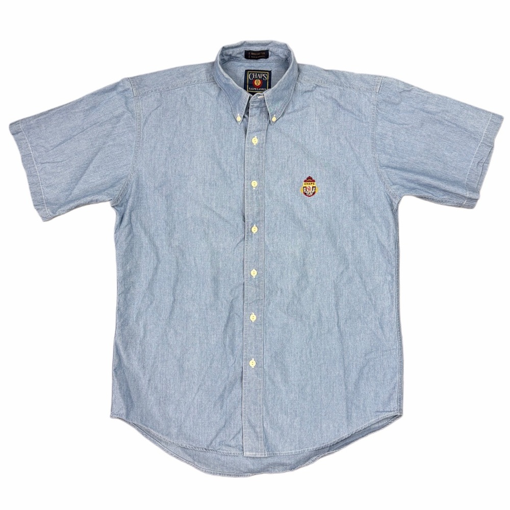 Chaps Ralph Lauren Chambray Button Up Shirt Crest Logo Men’s Size M